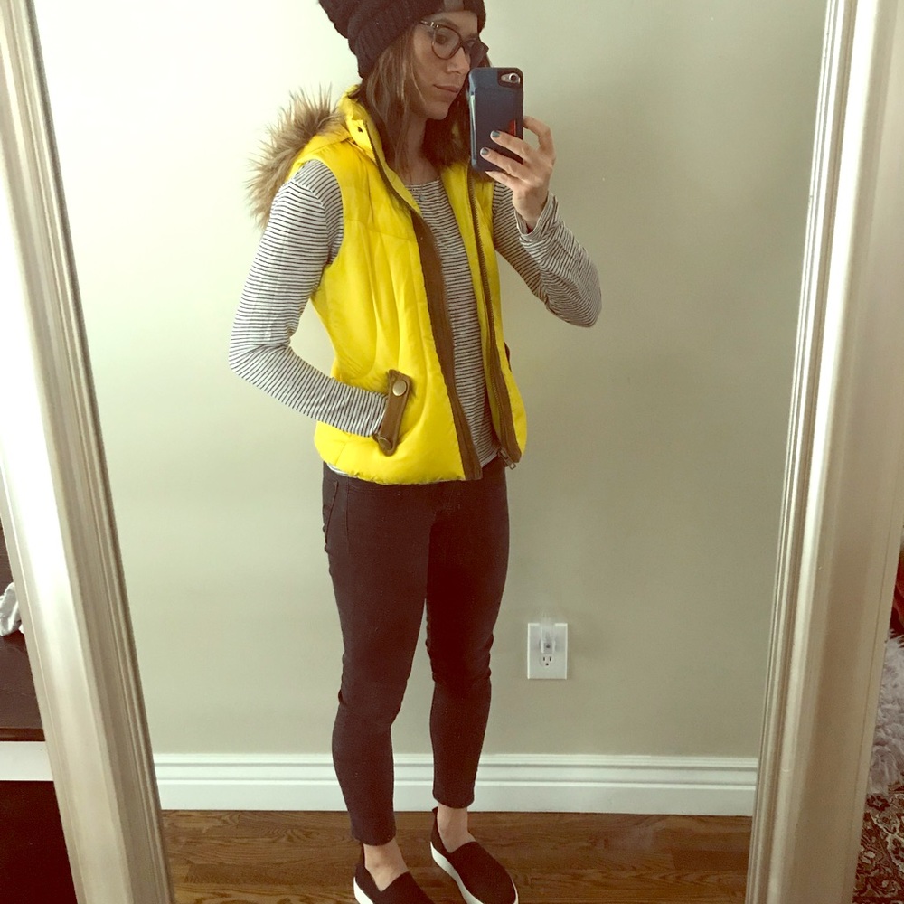 Puffy vest with fur hood